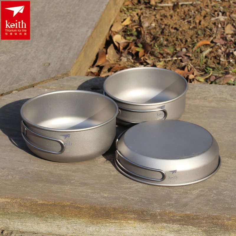 Camping Cooking Handle - Keith 3PCS Titanium Cookware Pans Bowls