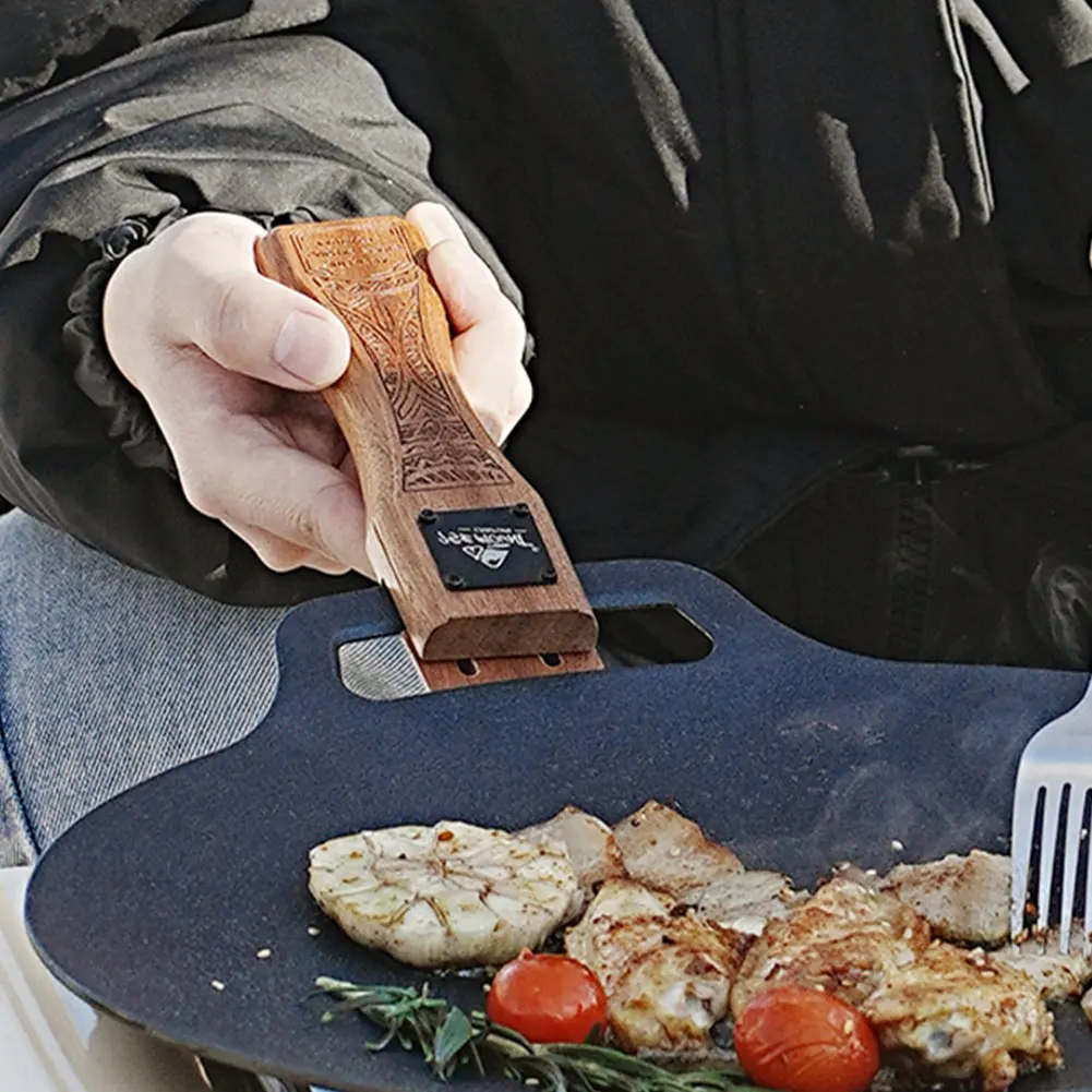 Outdoor Natural Wood Grill Pan - Camping Cooking Handle ulasan dan harga