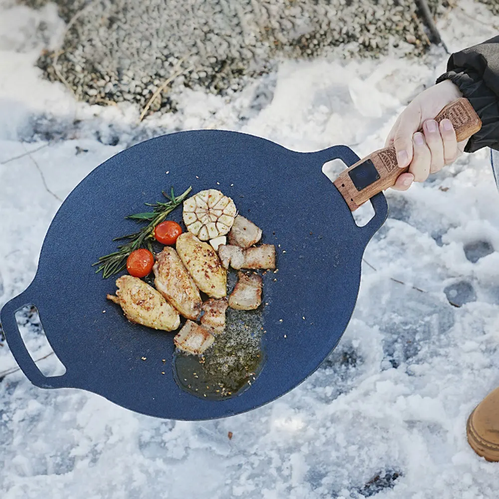 Outdoor Natural Wood Grill Pan - Camping Cooking Handle ulasan dan harga