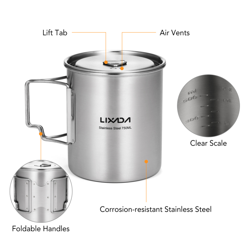 Lixada 750ml Cup Outdoor Stain - Camping Cooking Handle ulasan dan harga