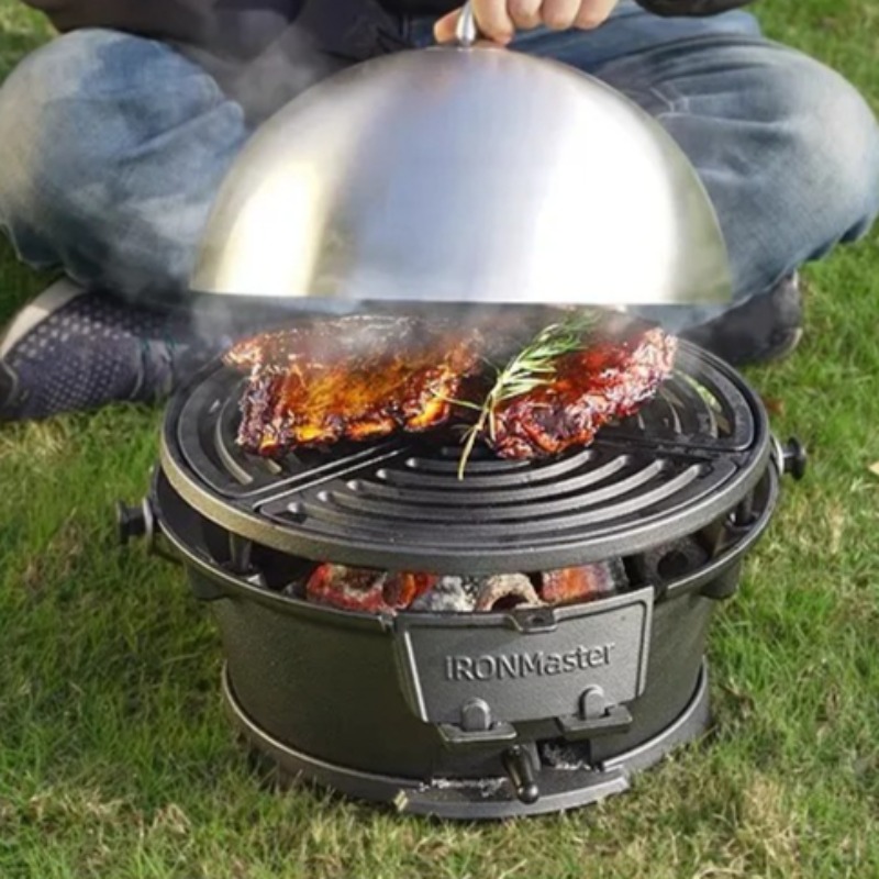 Round Charcoal Grill, Food-Saf - Camping Cooking Cast Iron ulasan dan harga